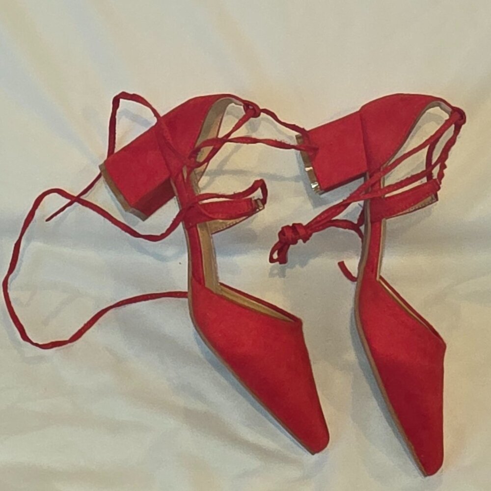Heel the World Red Block Heels Womens Size 8 Dress Shoes - Picture 7 of 9